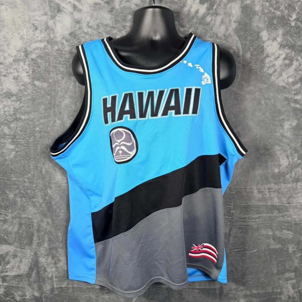 Hawaiian‎ Island Creations Mens Hawaii Basketball Jersey 3XL Blue Black Gray